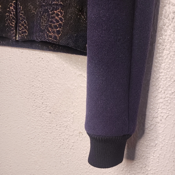 Martin Grant Floral Copper Brocade Luxe Bomber Jacket in Midnight Blue. Size 38 - Picture 3 of 9